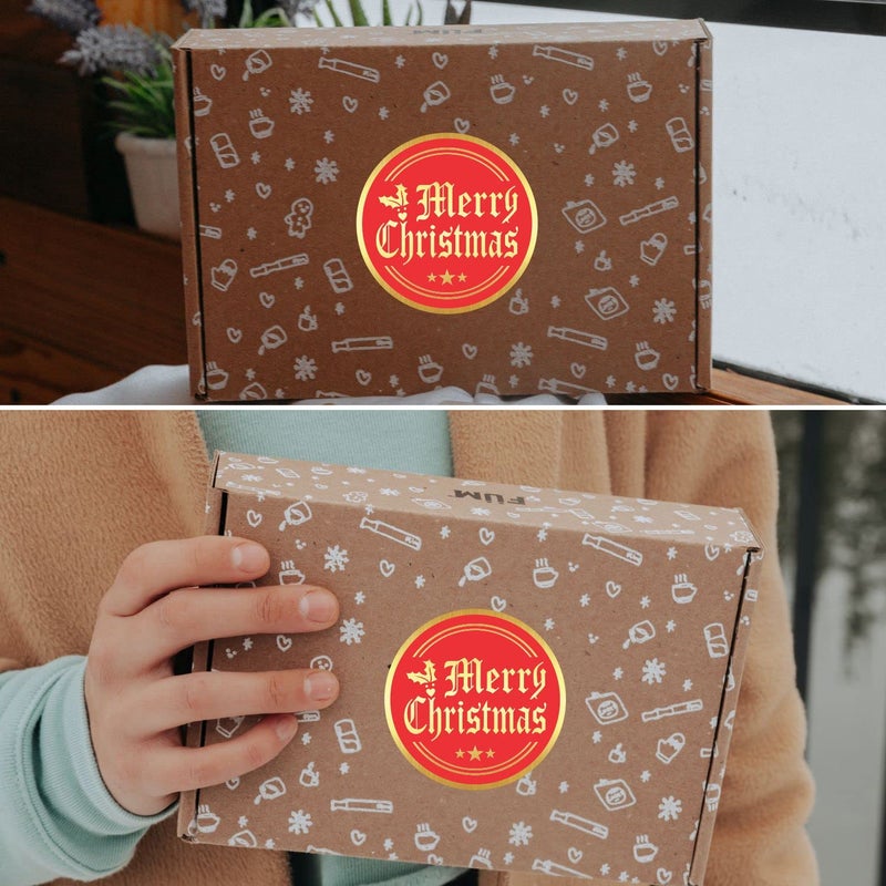 PARTH IMPEX Merry Christmas Stickers Seals Labels - (Pack of 120) 2" Large Round Gold Foil Stamping on Red for Cards Gift Envelopes Boxes - Image 3